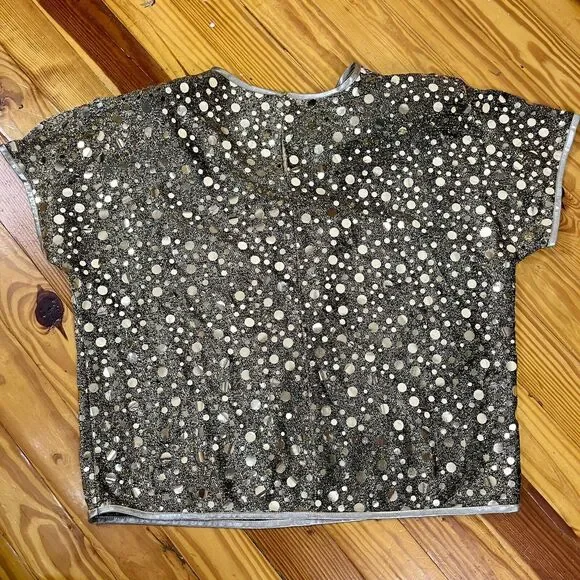 NOS Gold Sparkly Top Vtg Size 16 USA Glam Party Semi Sheer Caron Disco Rave New - Picture 16 of 17